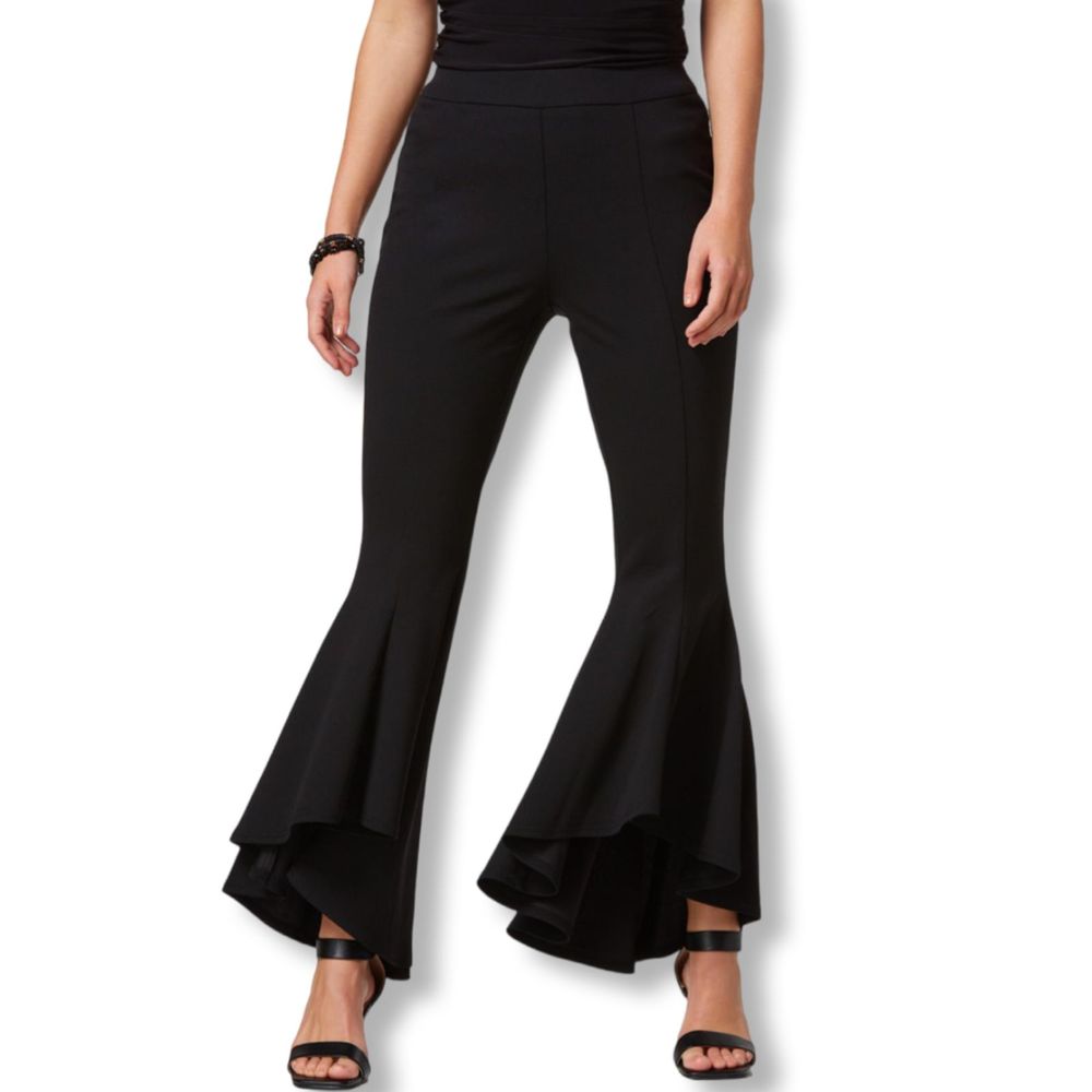 Zara Women's Black Polyester Cascading Flare Legged Pants Size‎ XS